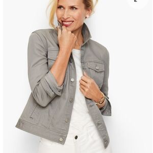 Talbots Light Grey/Stone Jean Jacket Classic Size XS Banded Hem Adjustable Back